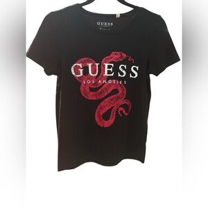 Guess Black Tee with Red Snake Graphic